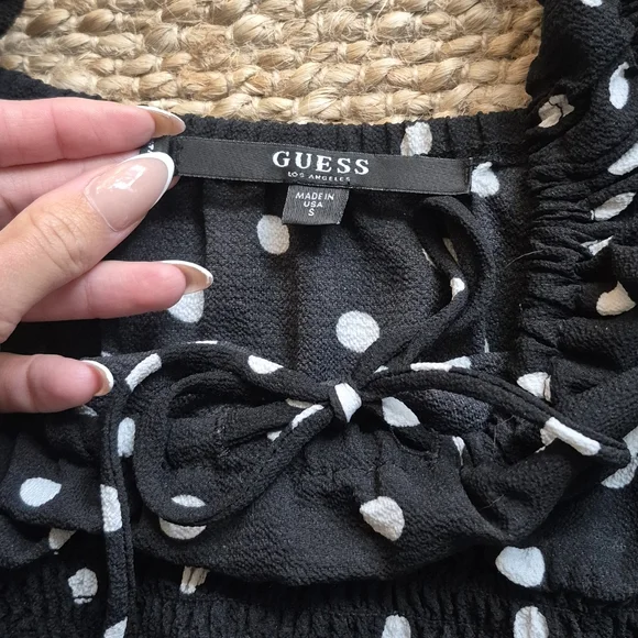 Guess Polka Dot Cap Sleeve Crop Blouse - Picture 2 of 2
